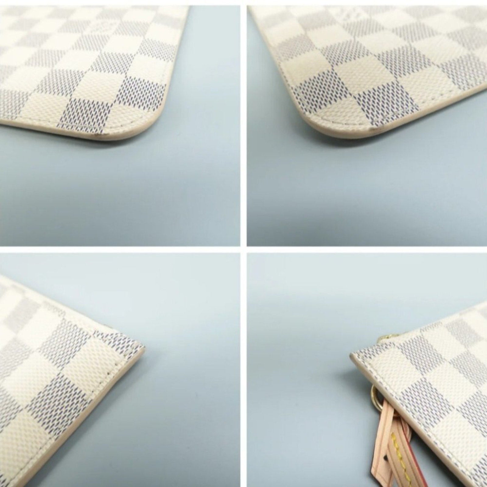 Louis Vuitton Neverfull Pouch White Damier Azur Canvas Clutch Bag