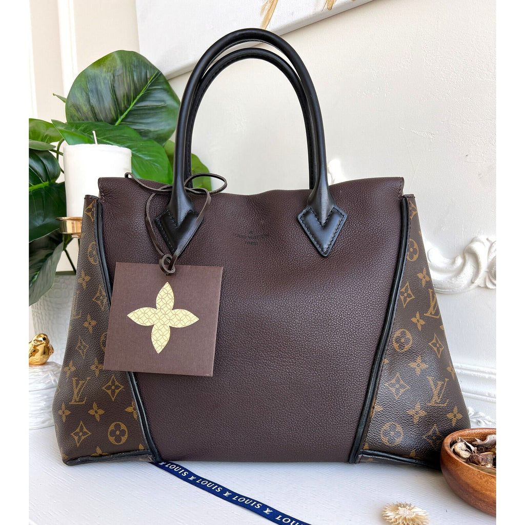 Louis Vuitton W Tote Monogram Cuir Orfevre Handbag Purse Chocolate 848-12624