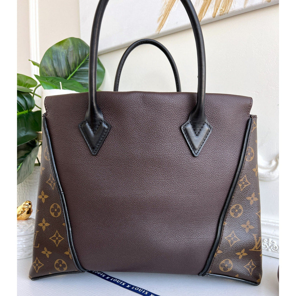 Louis Vuitton W Tote Monogram Cuir Orfevre Handbag Purse Chocolate 848-12624