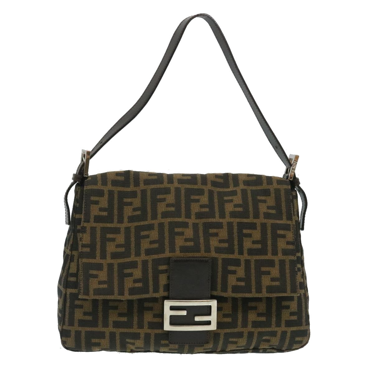 FENDI Zucca Canvas Mamma Baguette Shoulder Bag Brown Black lt358
