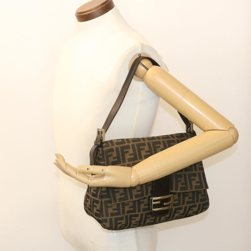 FENDI Zucca Canvas Mamma Baguette Shoulder Bag Brown Black lt358