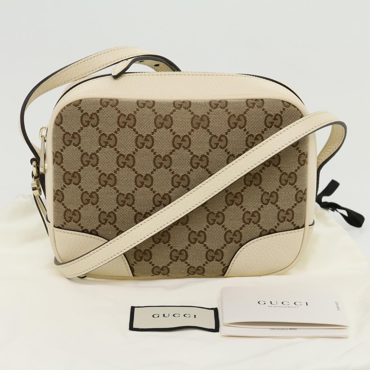 GUCCI GG Canvas Shoulder Bag Beige White lt557A