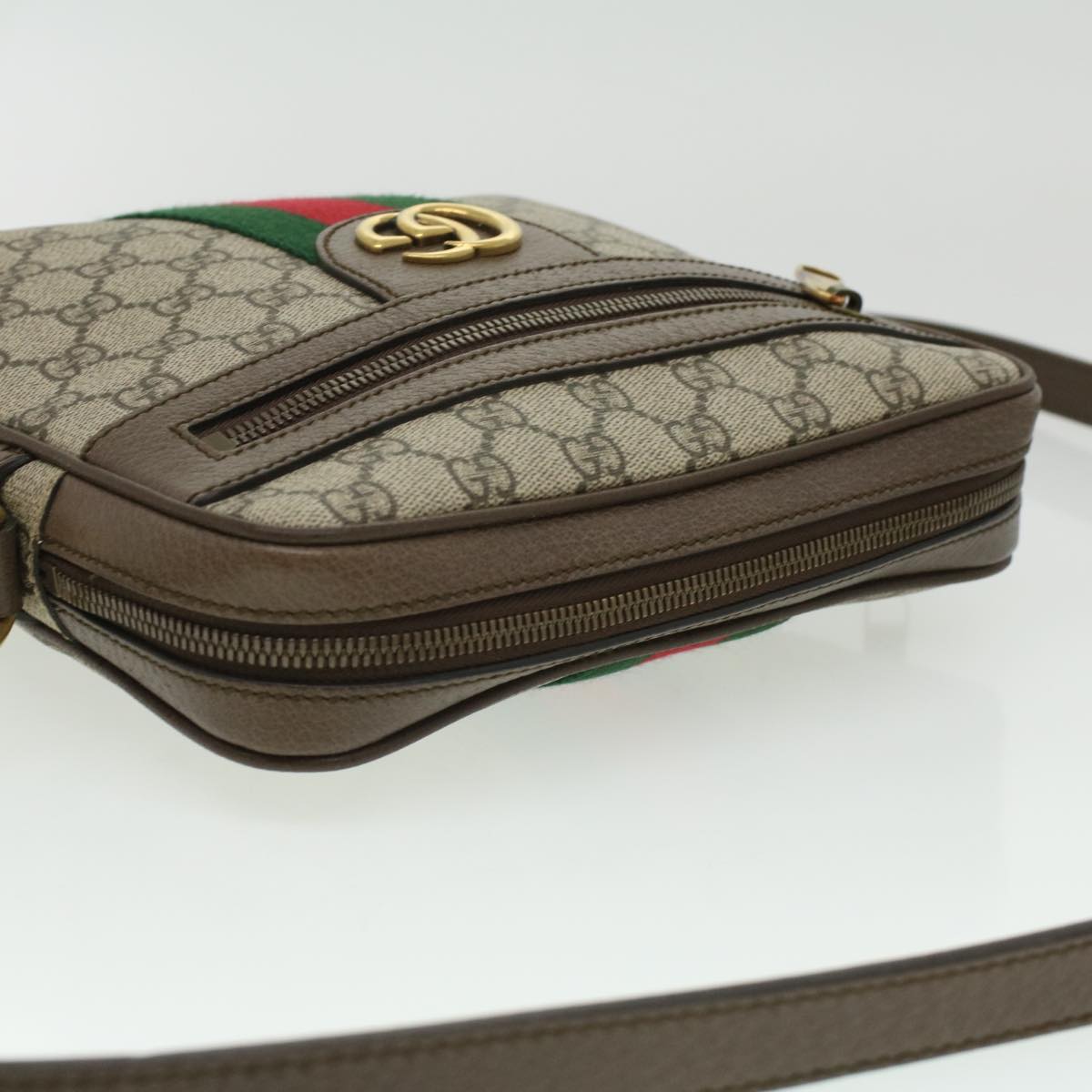 GUCCI GG Canvas Web Sherry Line Shoulder Bag Beige Red Green lt689