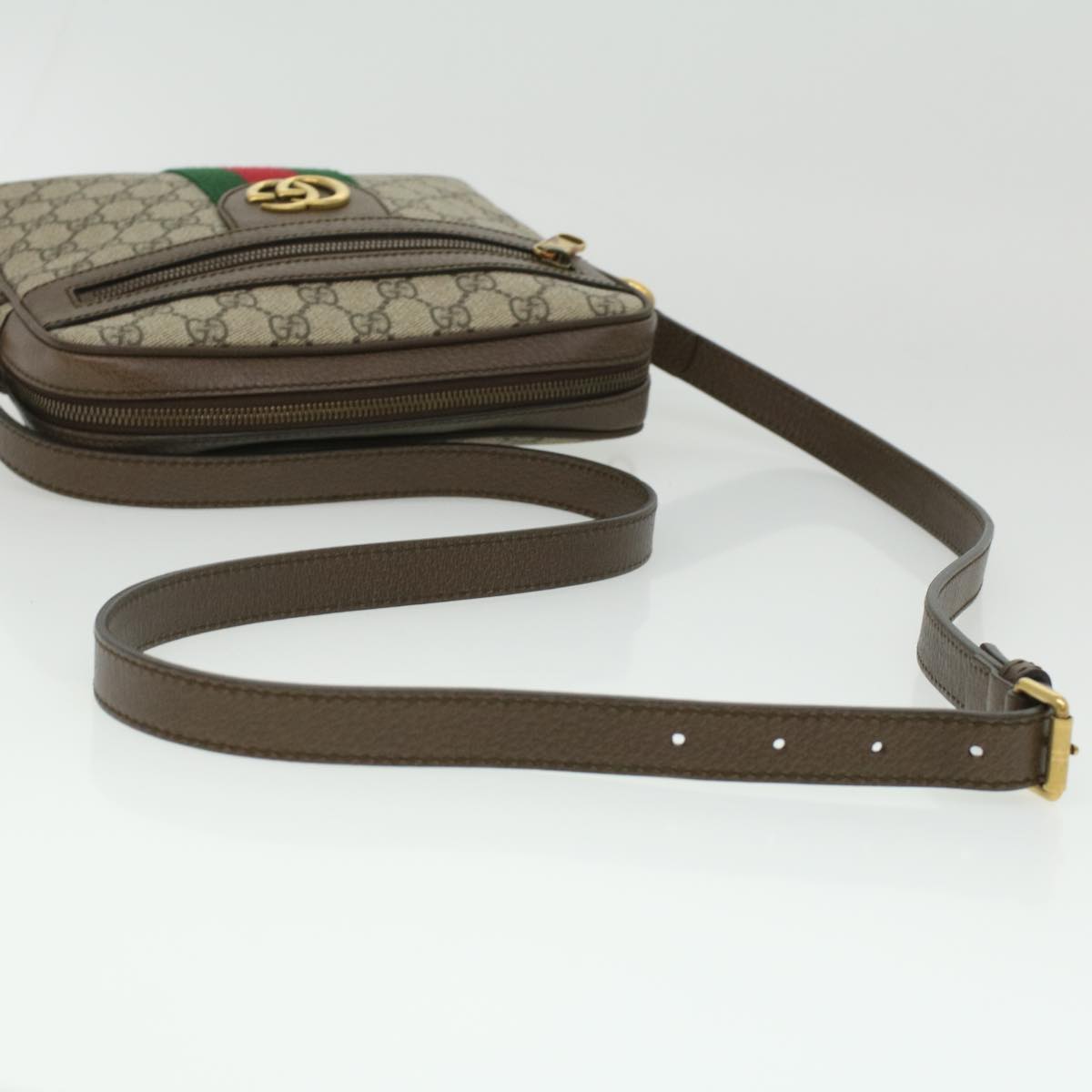 GUCCI GG Canvas Web Sherry Line Shoulder Bag Beige Red Green lt689
