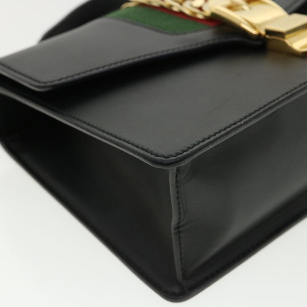 GUCCI Web Sherry Line Silvi Shoulder Bag Leather Black Green 421882 lt690