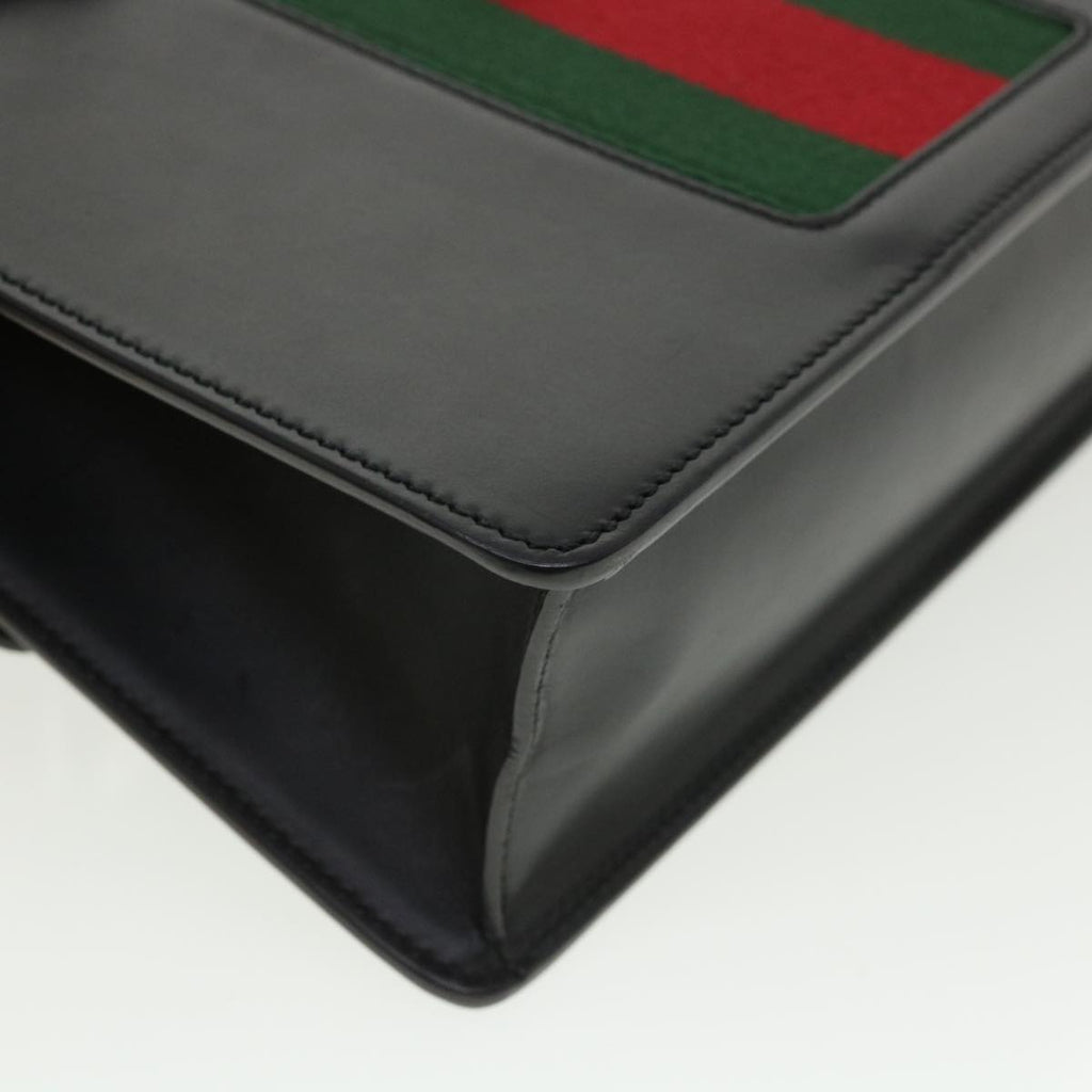 GUCCI Web Sherry Line Silvi Shoulder Bag Leather Black Green 421882 lt690