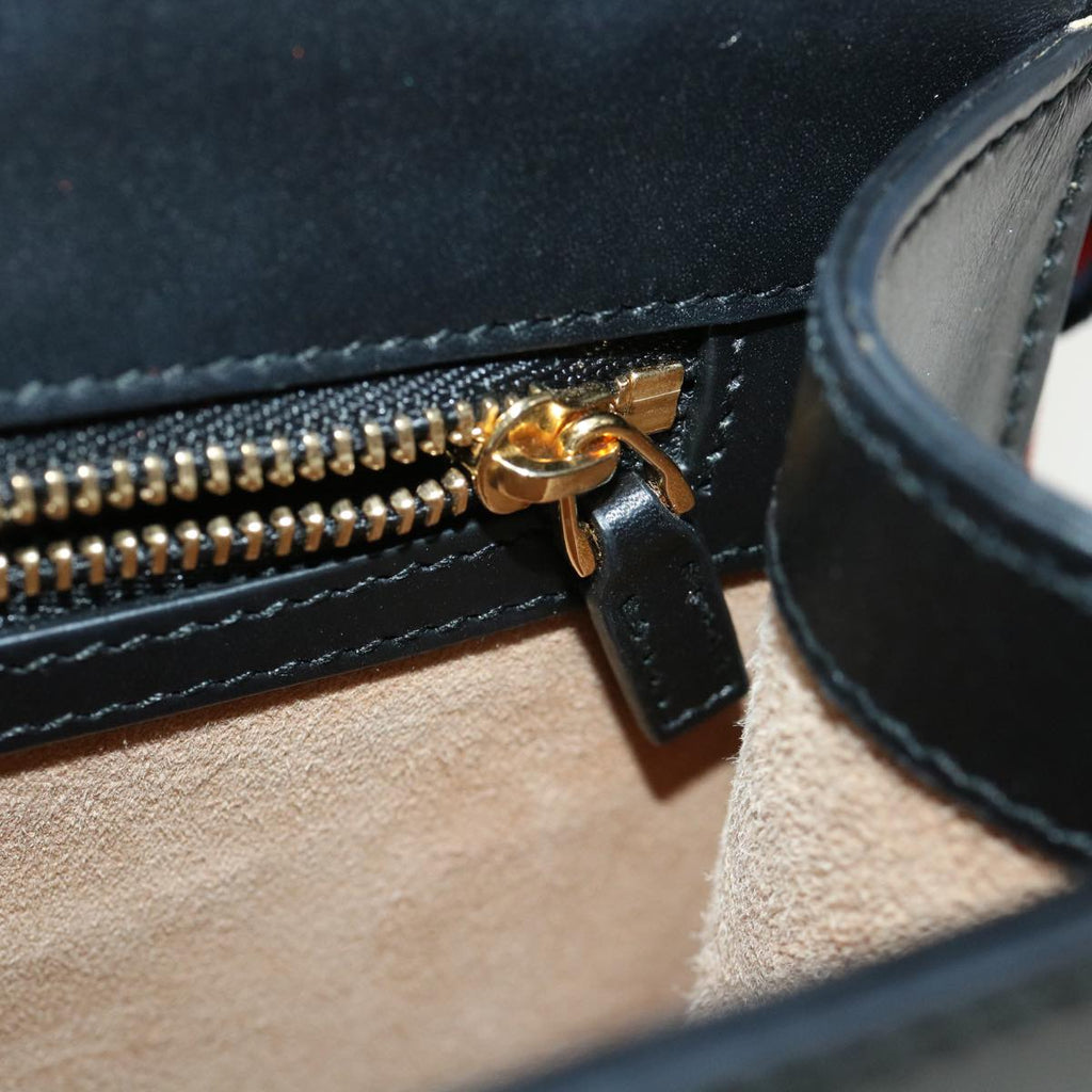 GUCCI Web Sherry Line Silvi Shoulder Bag Leather Black Green 421882 lt690