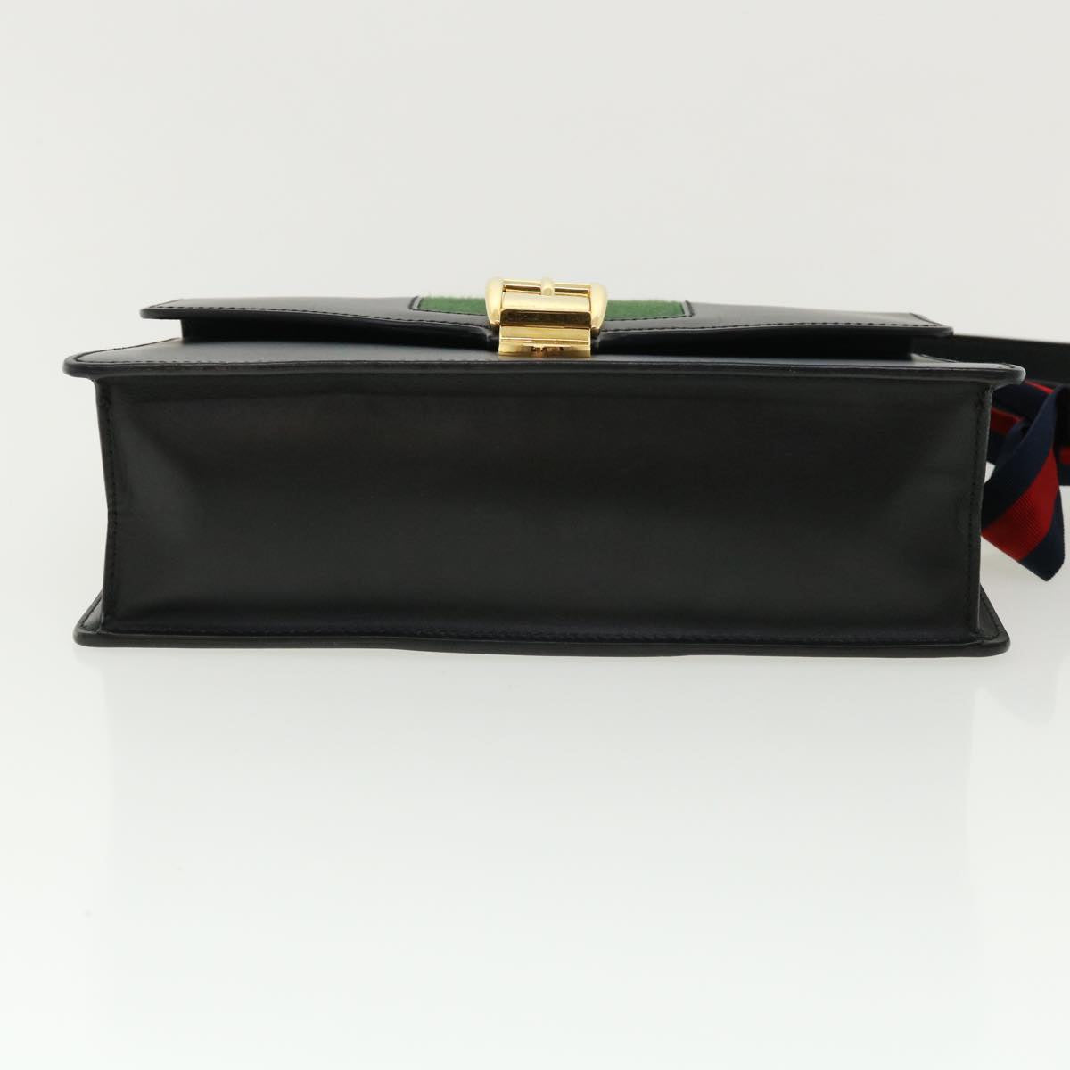 GUCCI Web Sherry Line Silvi Shoulder Bag Leather Black Green 421882 lt690