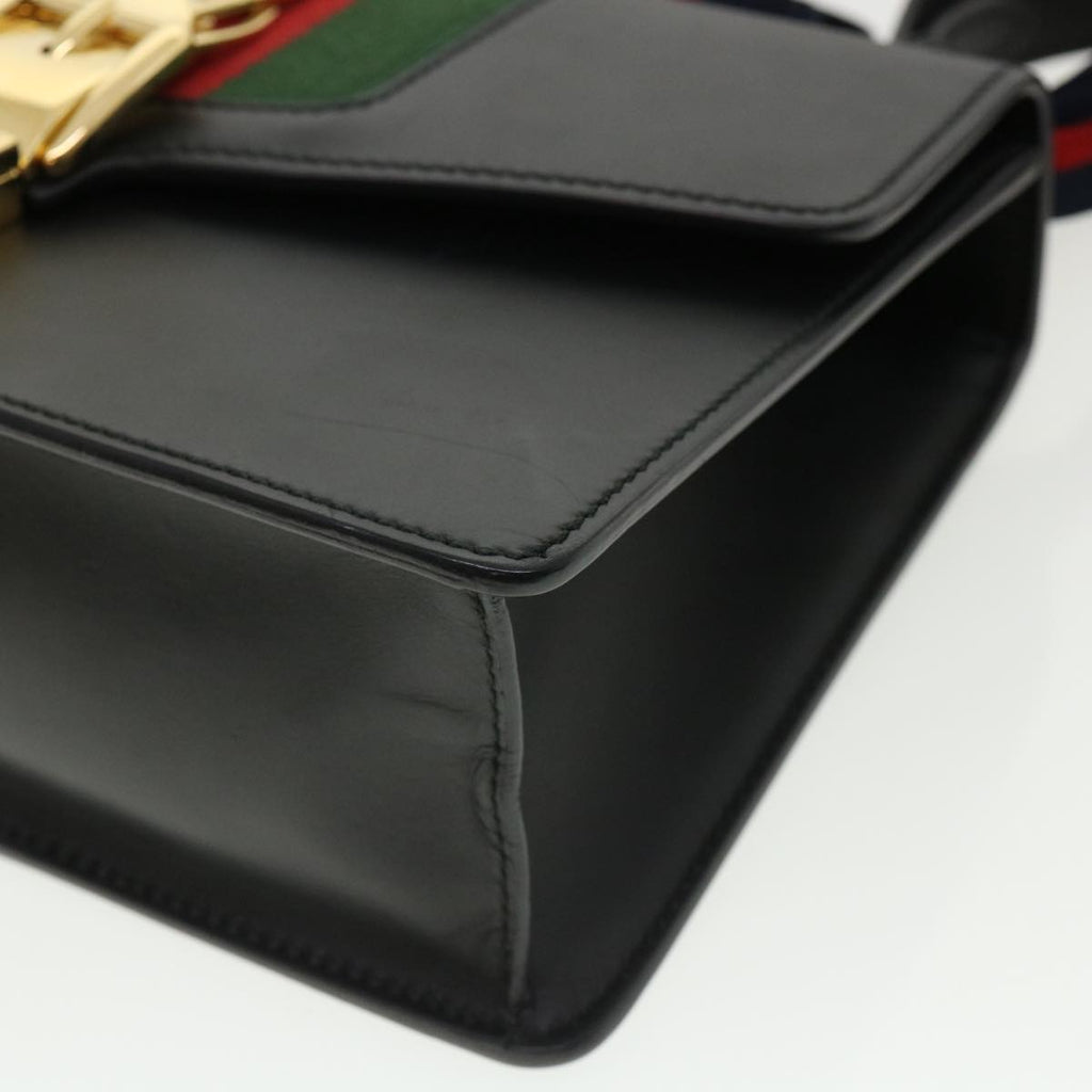 GUCCI Web Sherry Line Silvi Shoulder Bag Leather Black Green 421882 lt690