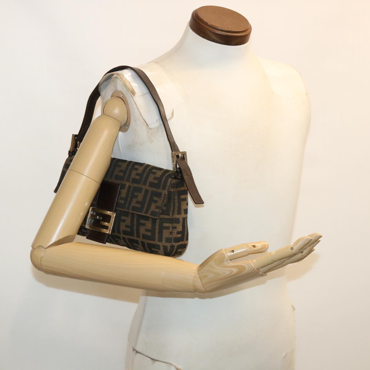 FENDI Zucca Canvas Mamma Baguette Shoulder Bag Brown lt691