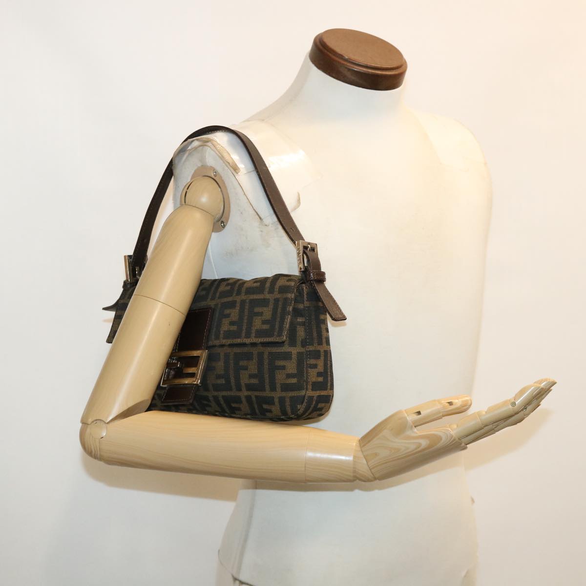 FENDI Zucca Canvas Mamma Baguette Shoulder Bag Brown lt692