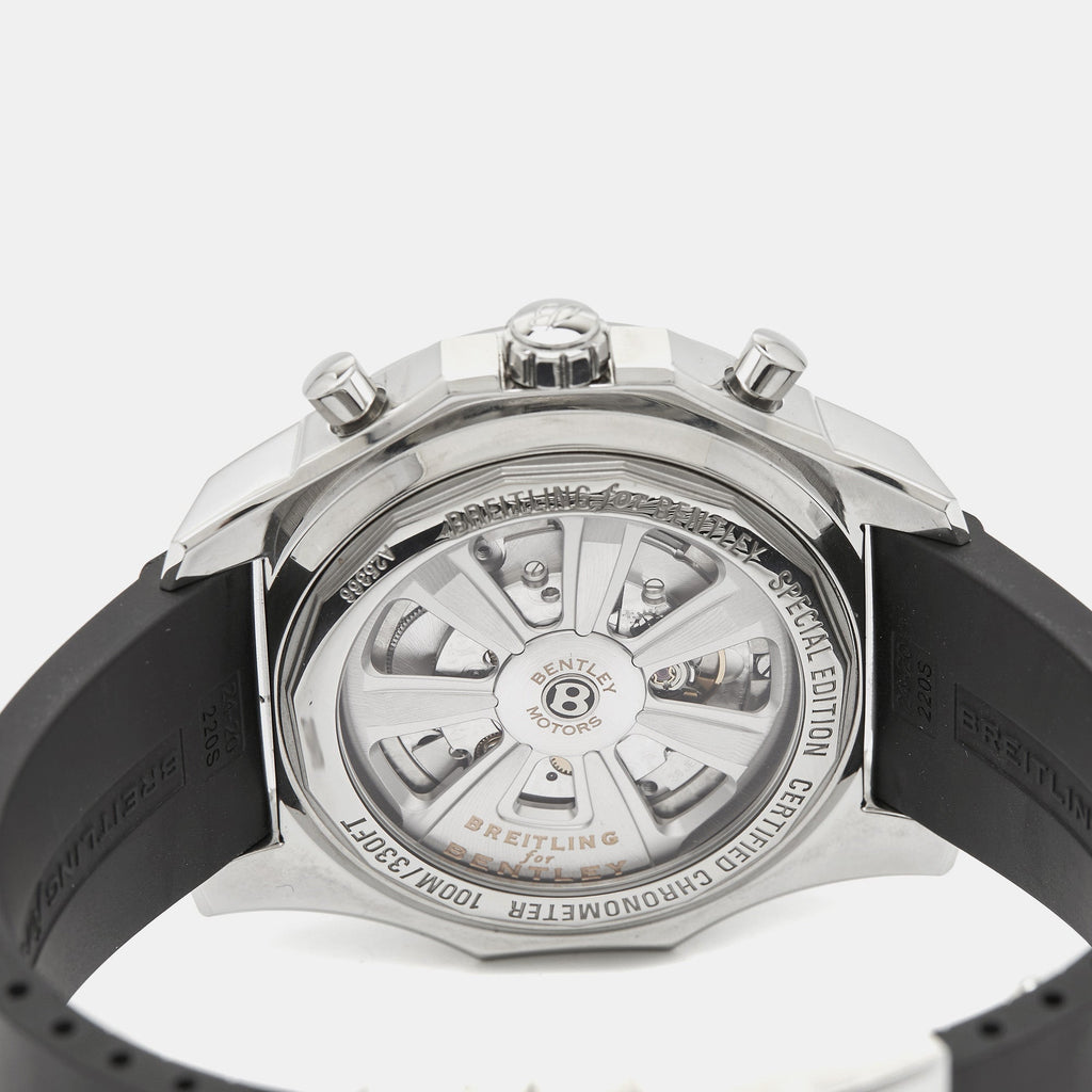 BREITLING for Bentley Silver Stainless Steel Rubber Barnato Racing A25366 Men's Wristwatch 49 mm