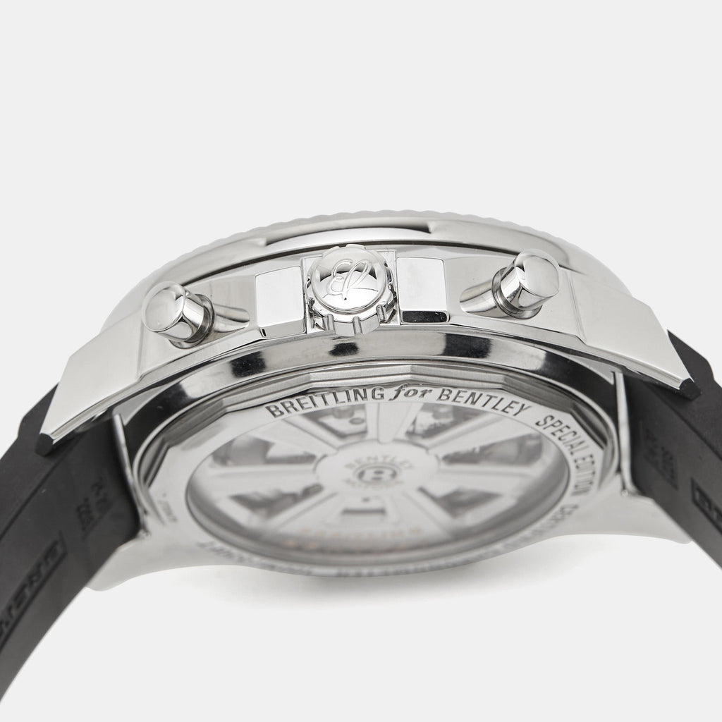 BREITLING for Bentley Silver Stainless Steel Rubber Barnato Racing A25366 Men's Wristwatch 49 mm
