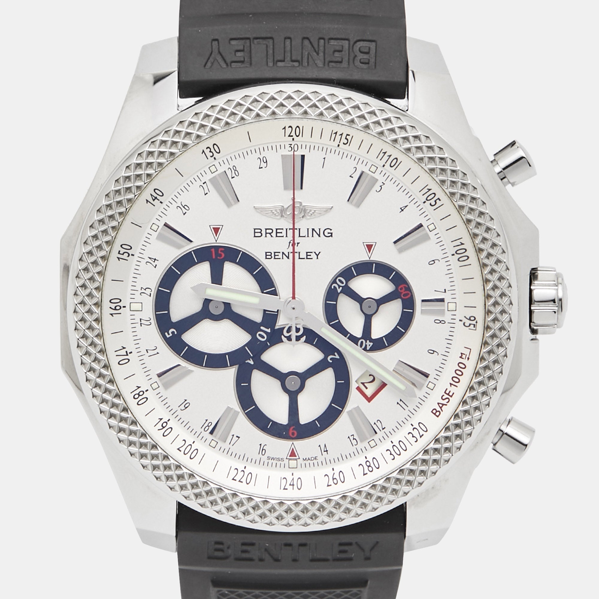 BREITLING for Bentley Silver Stainless Steel Rubber Barnato Racing A25366 Men's Wristwatch 49 mm