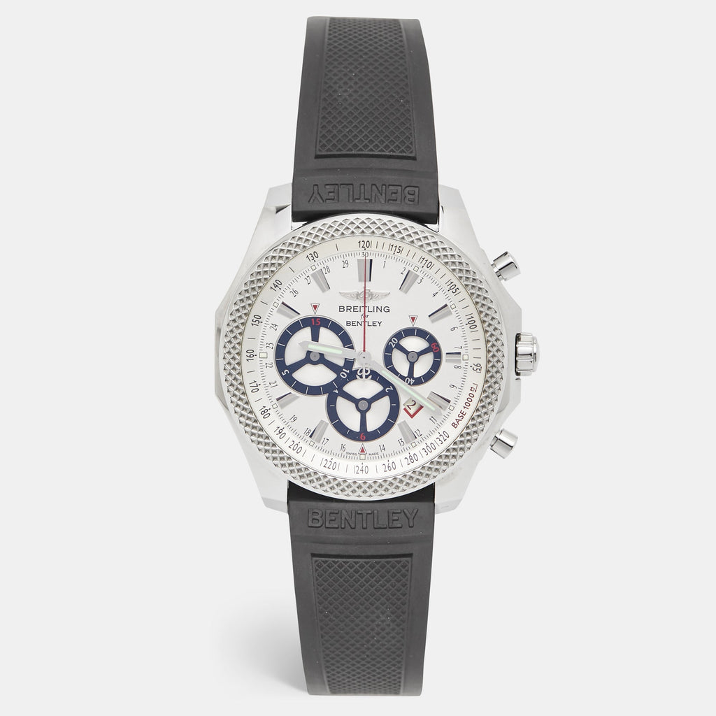 BREITLING for Bentley Silver Stainless Steel Rubber Barnato Racing A25366 Men's Wristwatch 49 mm
