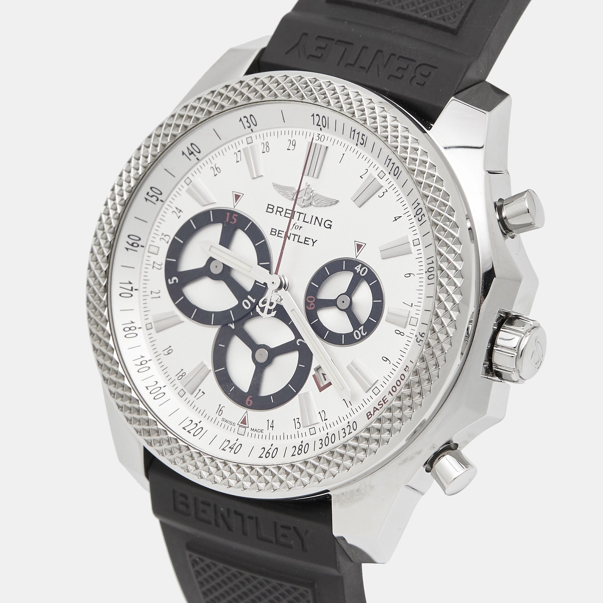 BREITLING for Bentley Silver Stainless Steel Rubber Barnato Racing A25366 Men's Wristwatch 49 mm