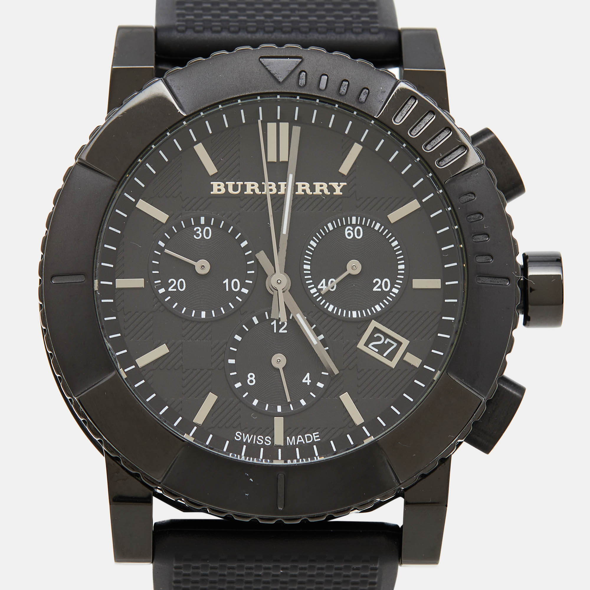 BURBERRY Black PVD Coated Stainless Steel Rubber Trench BU2301 Men's Wristwatch 42.50 mm