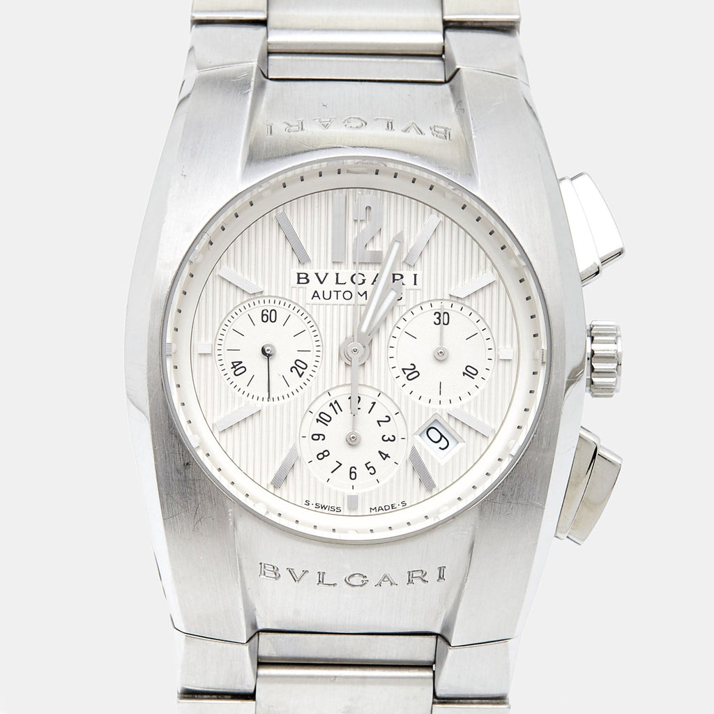 BVLGARI Silver Stainless Steel Ergon EG 35 S CH Men's Wristwatch 35 mm