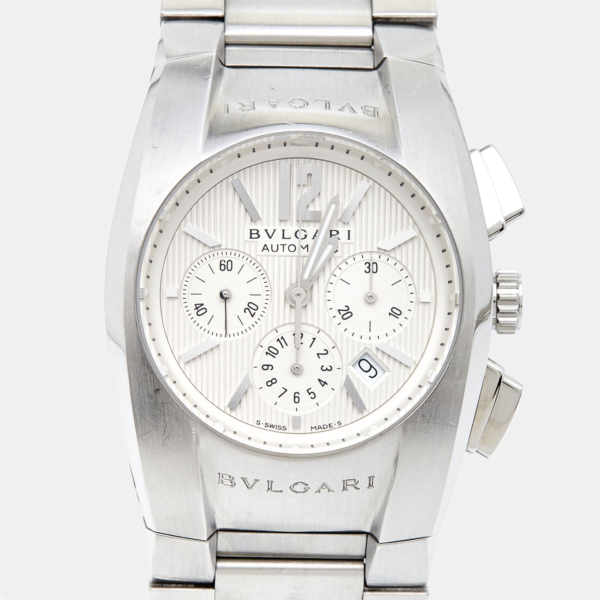 BVLGARI Silver Stainless Steel Ergon EG 35 S CH Men's Wristwatch 35 mm