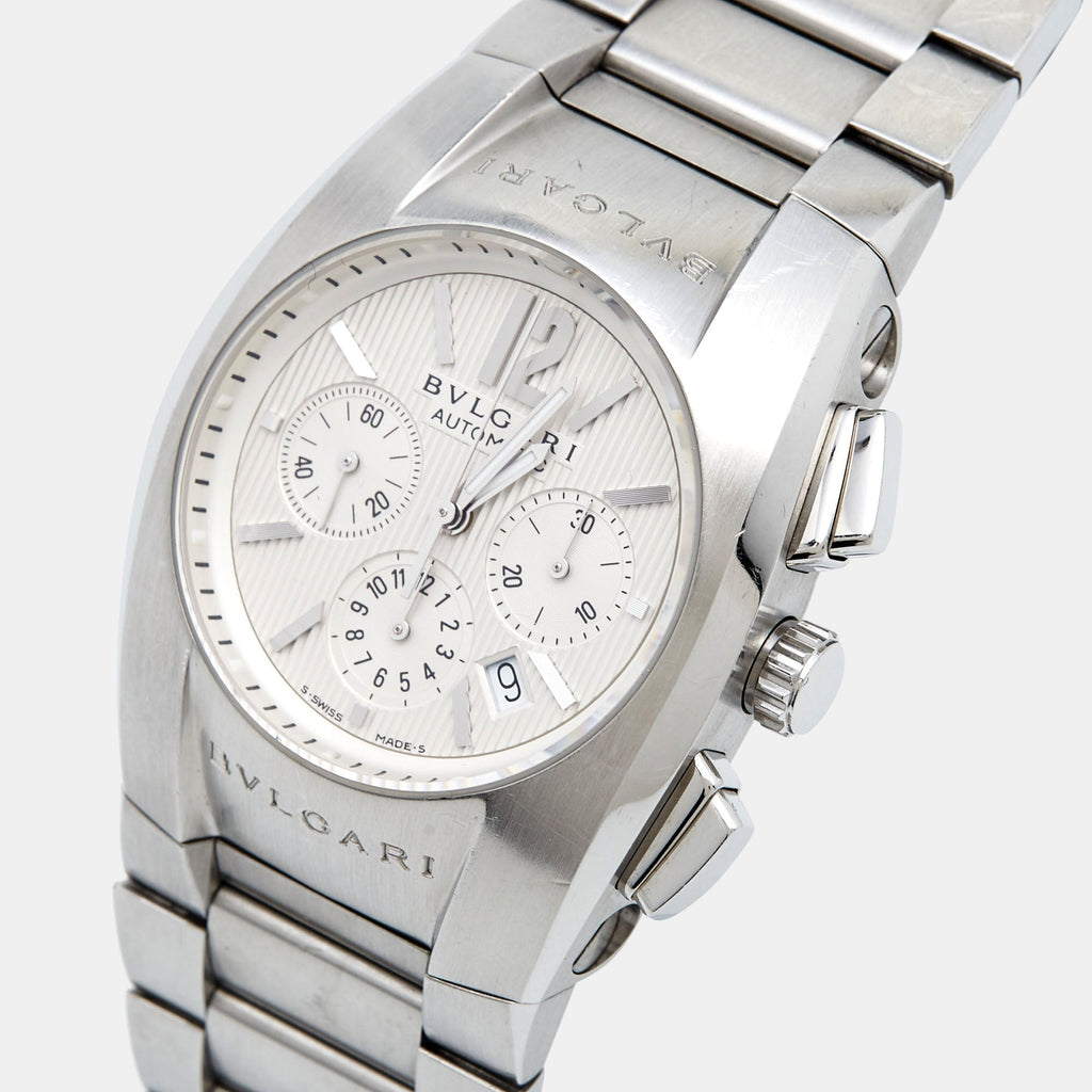 BVLGARI Silver Stainless Steel Ergon EG 35 S CH Men's Wristwatch 35 mm