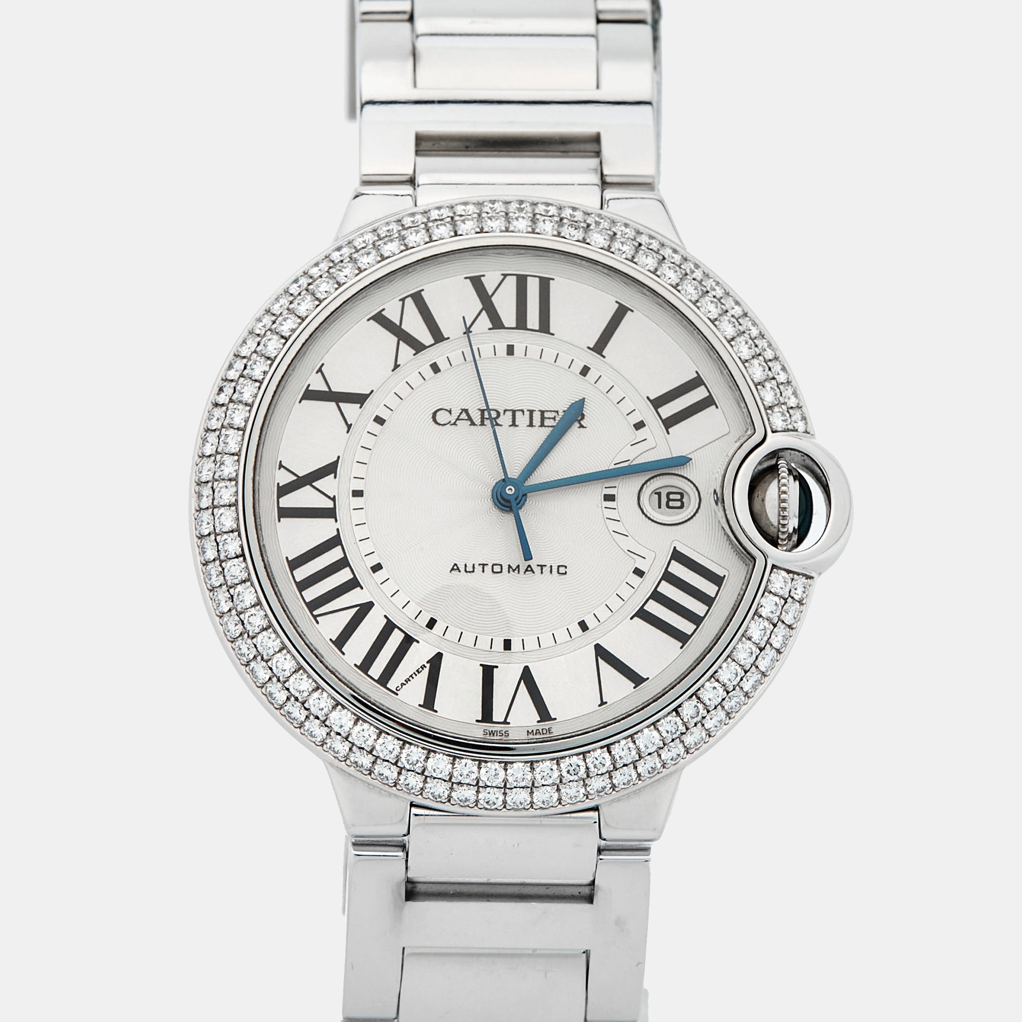 CARTIER Silver 18K White Gold Diamond Ballon Bleu WE9009Z3 Men's Wristwatch 42 mm