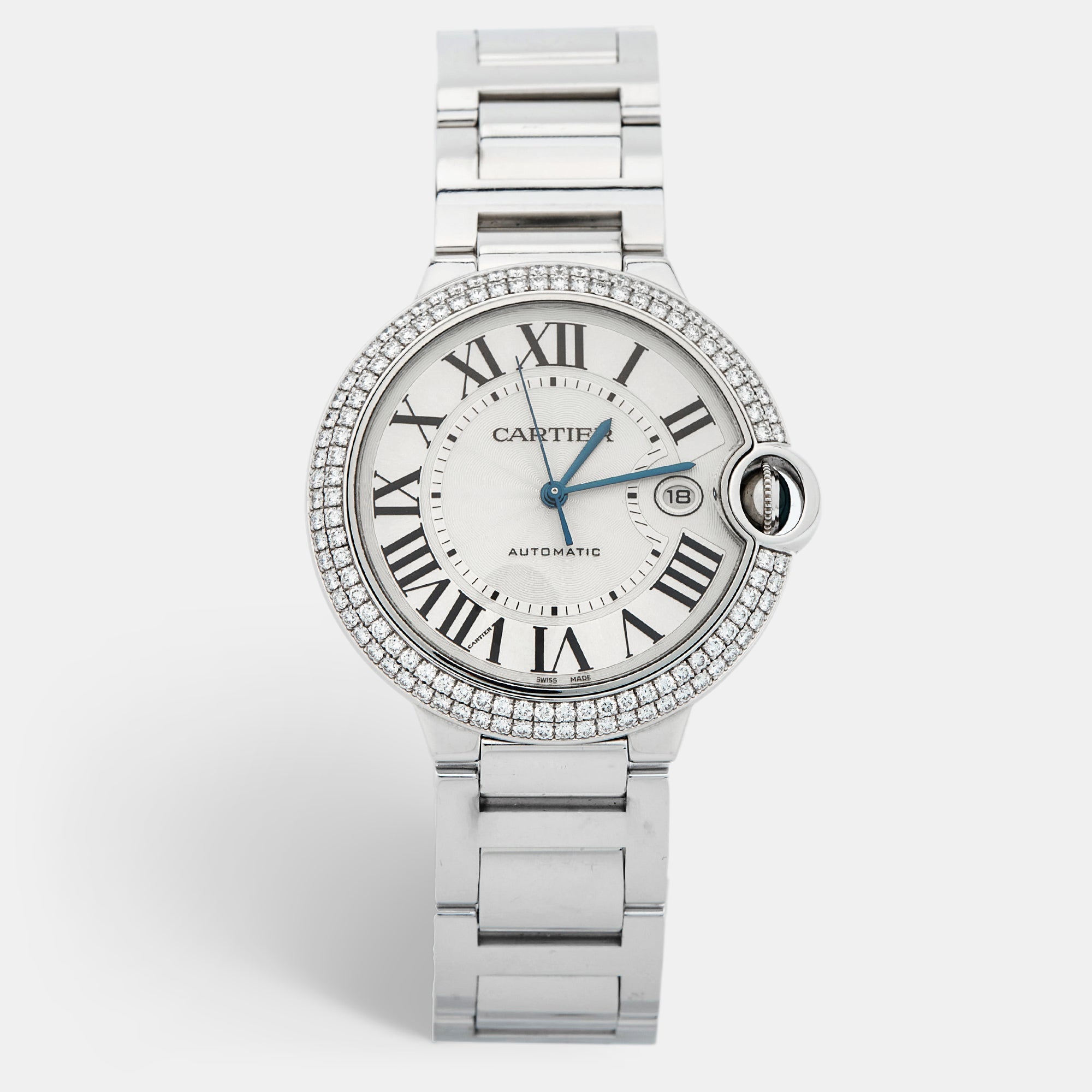 CARTIER Silver 18K White Gold Diamond Ballon Bleu WE9009Z3 Men's Wristwatch 42 mm