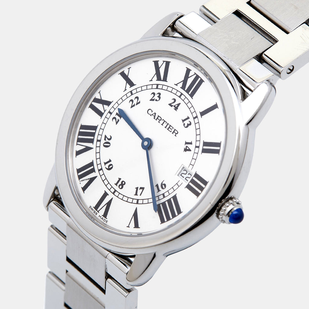 CARTIER Silver Stainless Steel Ronde Solo 3603 Men's Wristwatch 36 mm