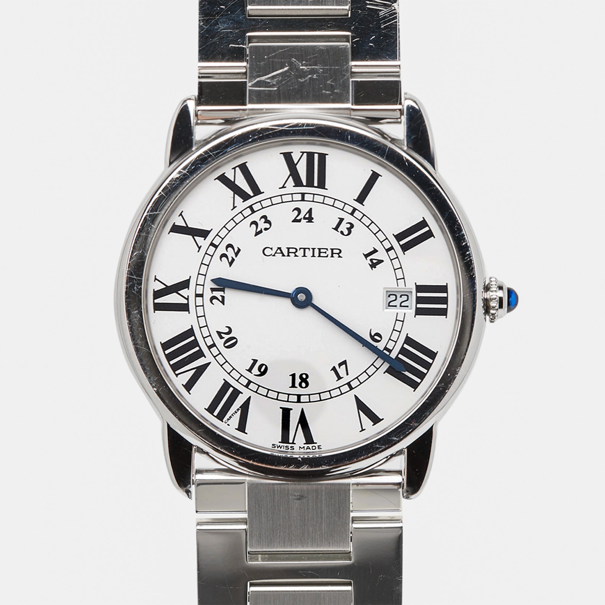 CARTIER Silver Stainless Steel Ronde Solo 3603 Men's Wristwatch 36 mm