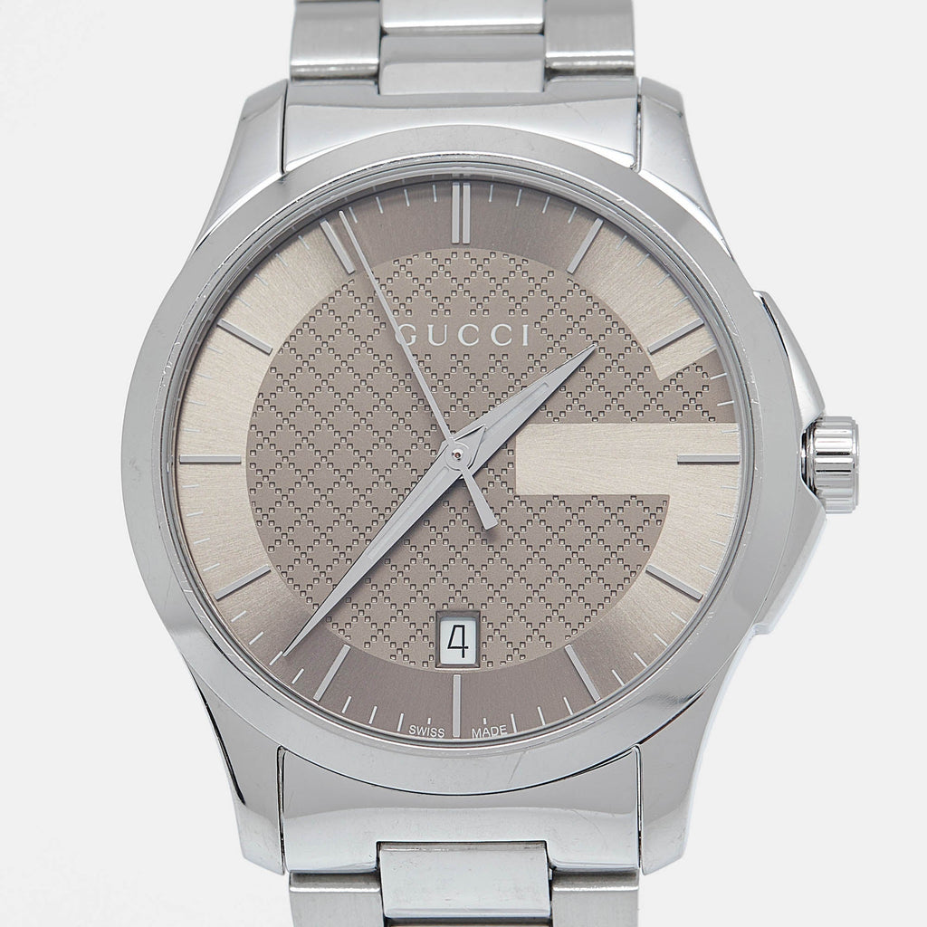 GUCCI Brown Stainless Steel G-Timeless YA126445 Men's Wristwatch 38 mm