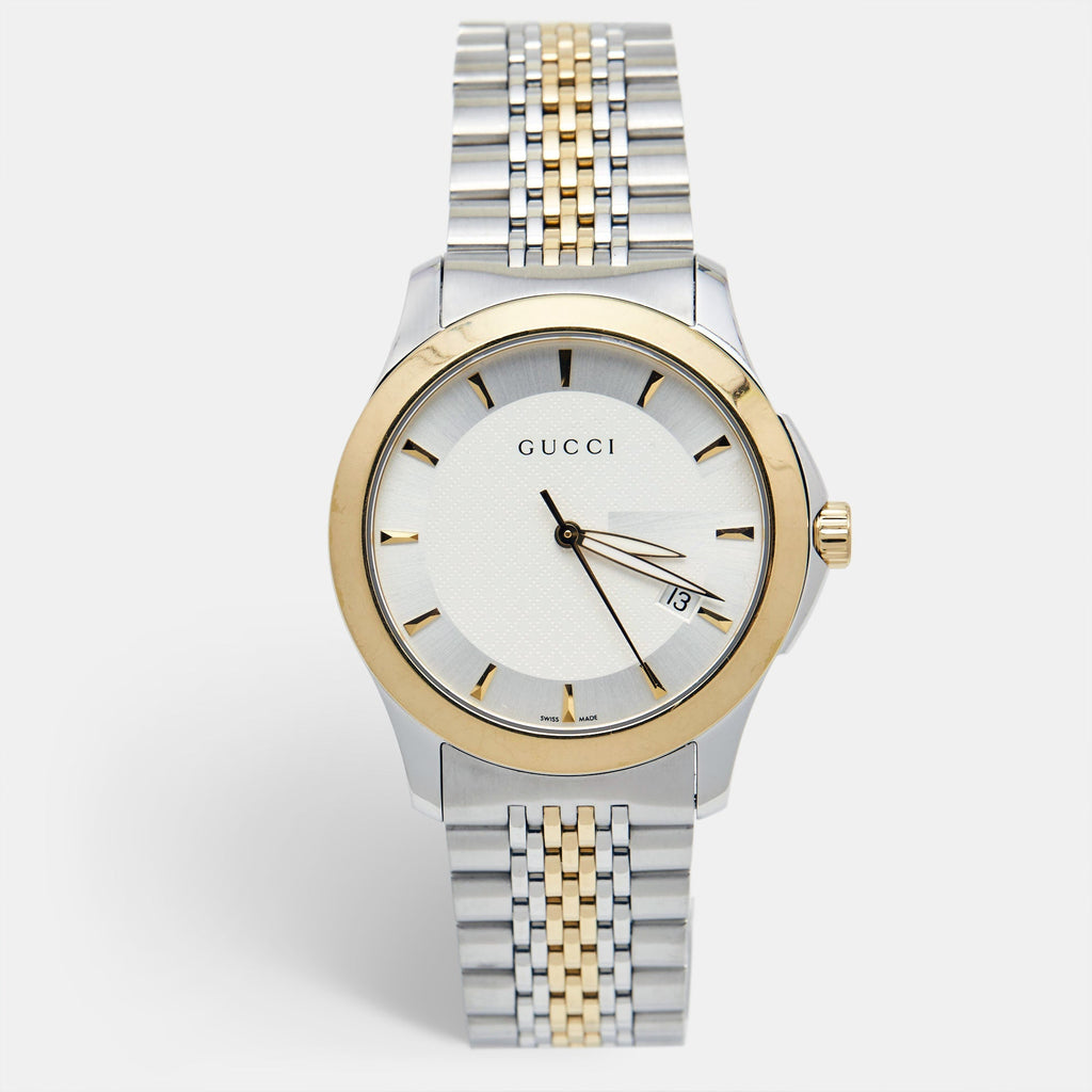 GUCCI Silver Two-Tone Stainless Steel G-Timeless YA126409 Unisex Wristwatch 38 mm