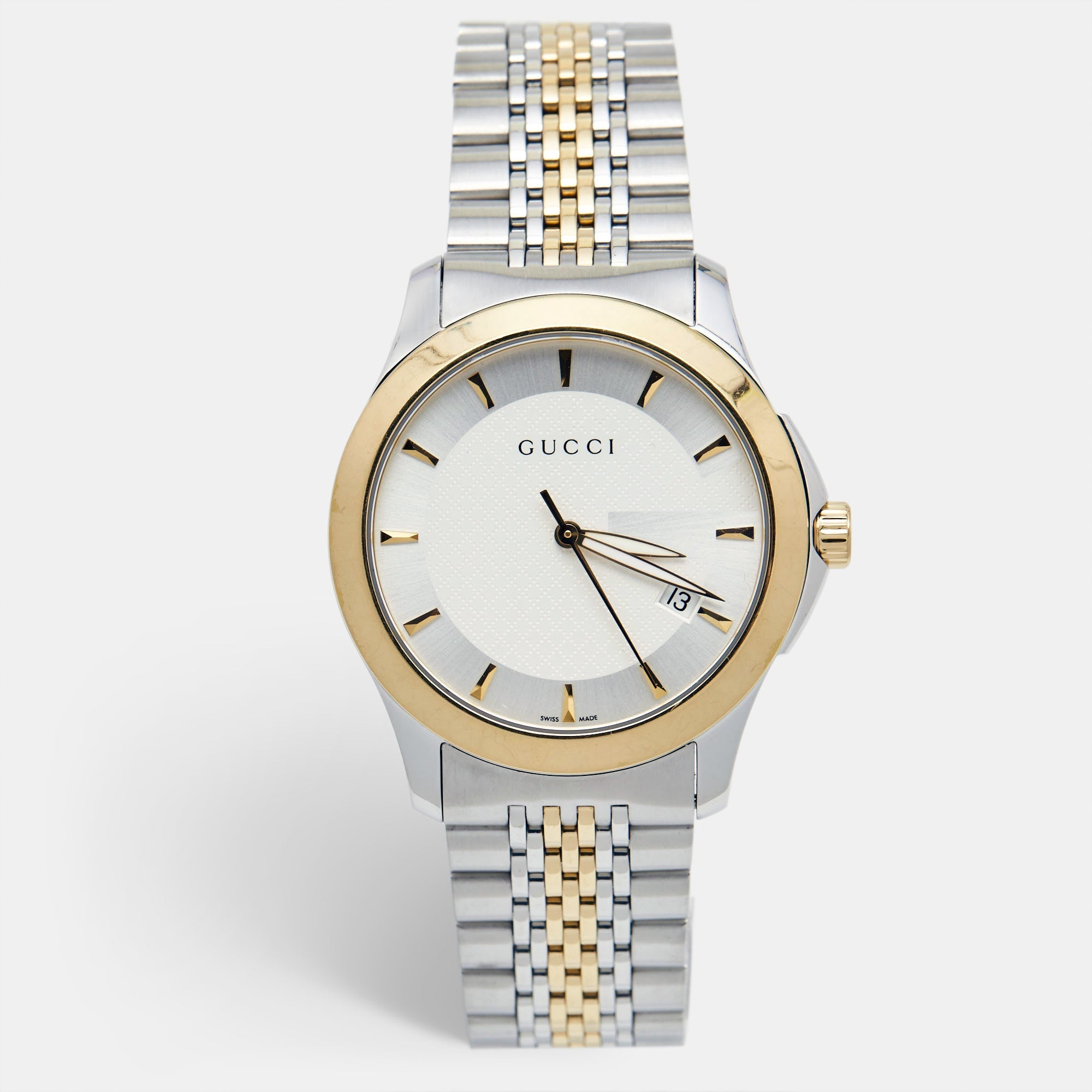 GUCCI Silver Two-Tone Stainless Steel G-Timeless YA126409 Unisex Wristwatch 38 mm