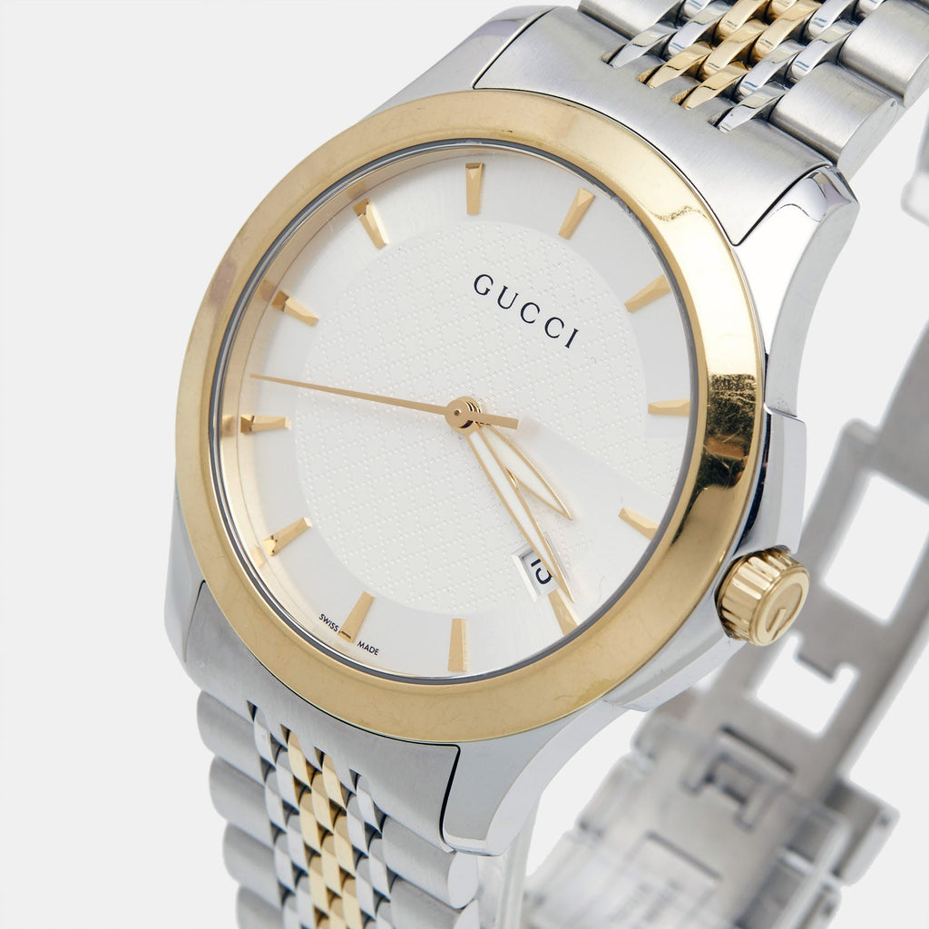 GUCCI Silver Two-Tone Stainless Steel G-Timeless YA126409 Unisex Wristwatch 38 mm