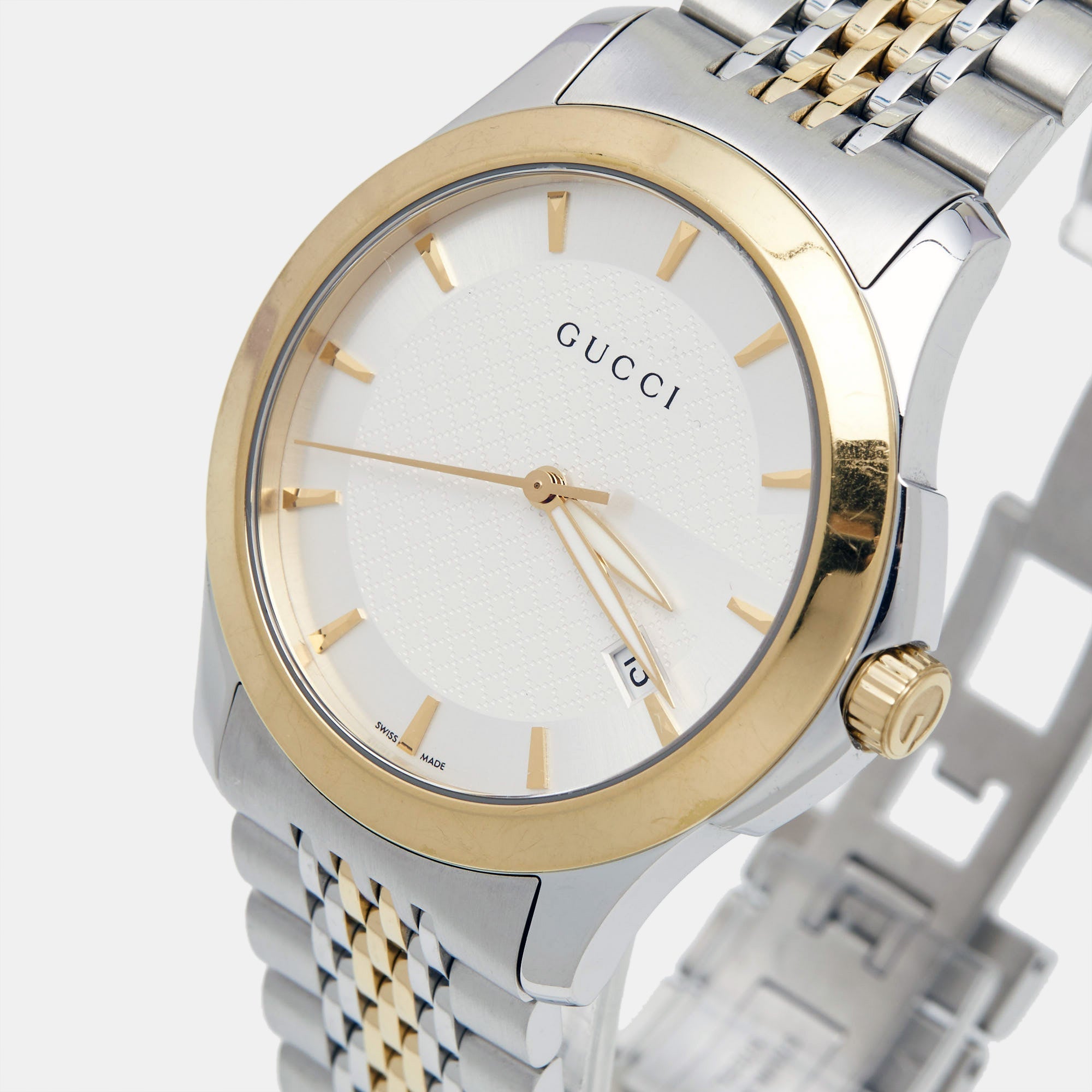 GUCCI Silver Two-Tone Stainless Steel G-Timeless YA126409 Unisex Wristwatch 38 mm