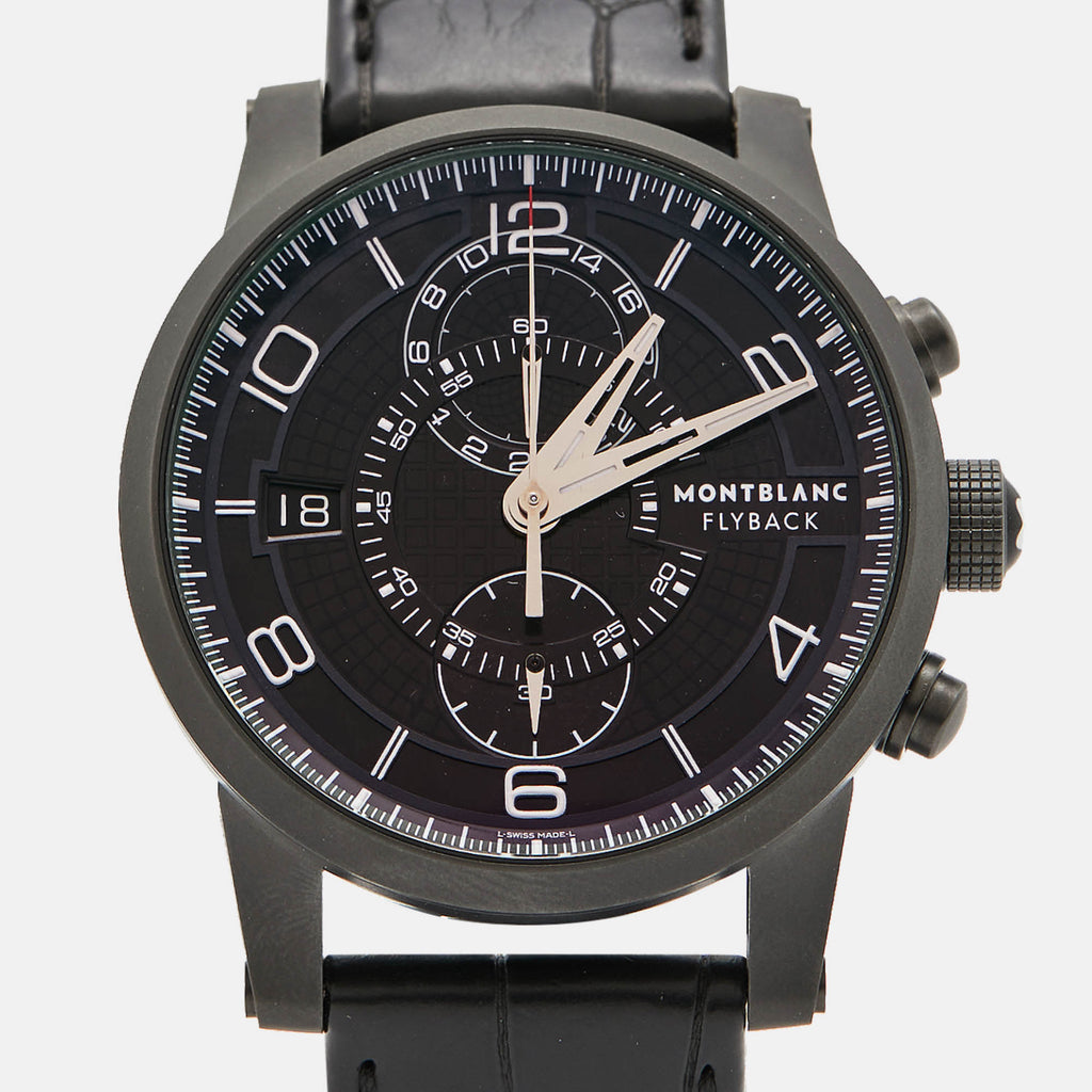 MONTBLANC Black PVD Coated Titanium Leather Timewalker Twinfly 106507 Limited Edition Men's Wristwatch 43 mm