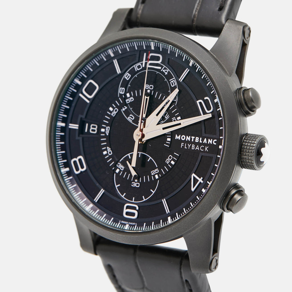 MONTBLANC Black PVD Coated Titanium Leather Timewalker Twinfly 106507 Limited Edition Men's Wristwatch 43 mm