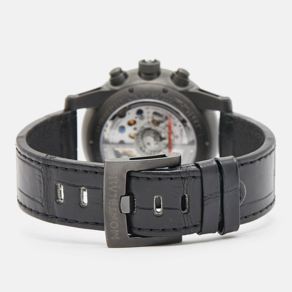 MONTBLANC Black PVD Coated Titanium Leather Timewalker Twinfly 106507 Limited Edition Men's Wristwatch 43 mm