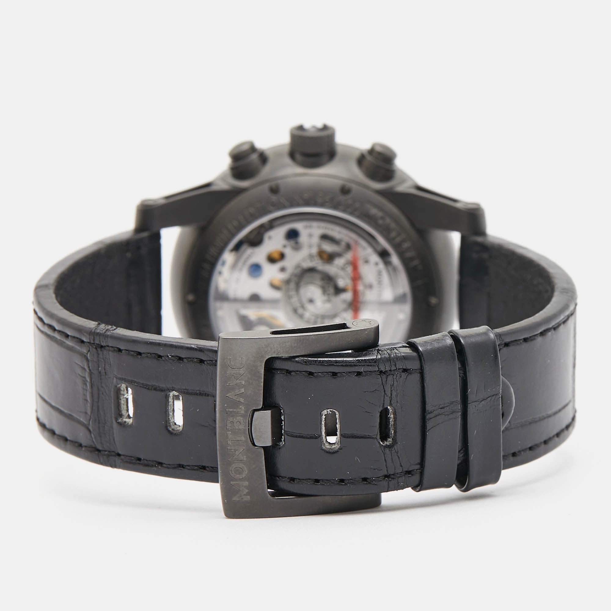 MONTBLANC Black PVD Coated Titanium Leather Timewalker Twinfly 106507 Limited Edition Men's Wristwatch 43 mm