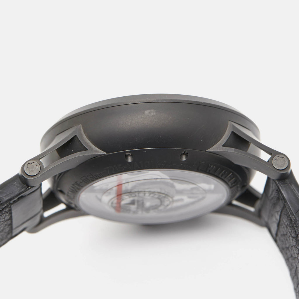 MONTBLANC Black PVD Coated Titanium Leather Timewalker Twinfly 106507 Limited Edition Men's Wristwatch 43 mm