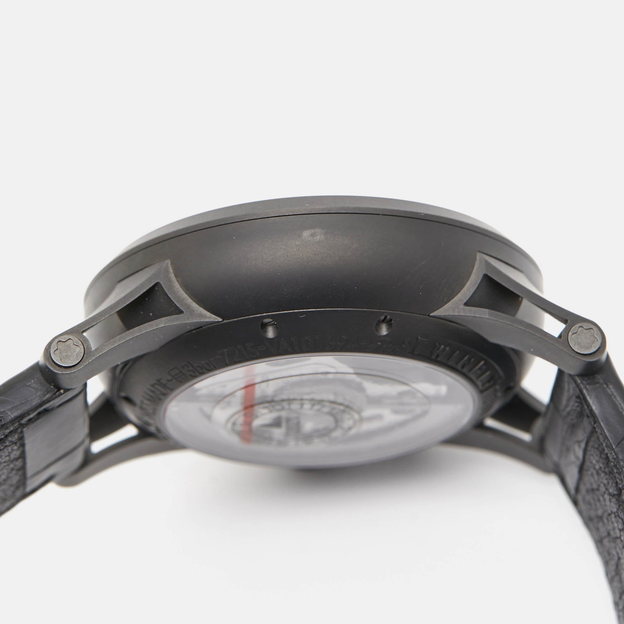 MONTBLANC Black PVD Coated Titanium Leather Timewalker Twinfly 106507 Limited Edition Men's Wristwatch 43 mm