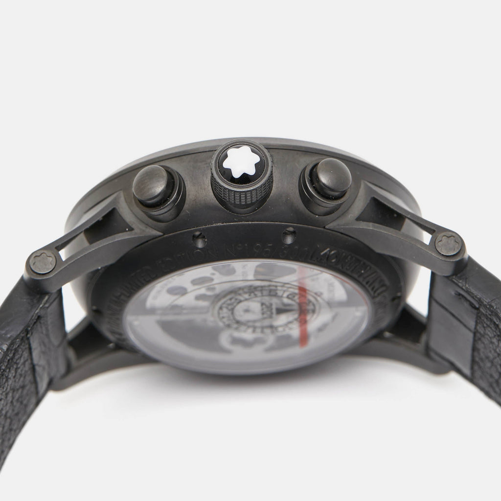 MONTBLANC Black PVD Coated Titanium Leather Timewalker Twinfly 106507 Limited Edition Men's Wristwatch 43 mm