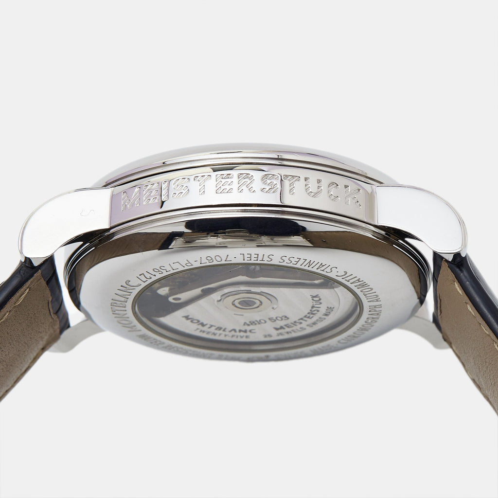 MONTBLANC Black Stainless Steel Embossed Leather Star 102135 Men's Wristwatch 42 mm