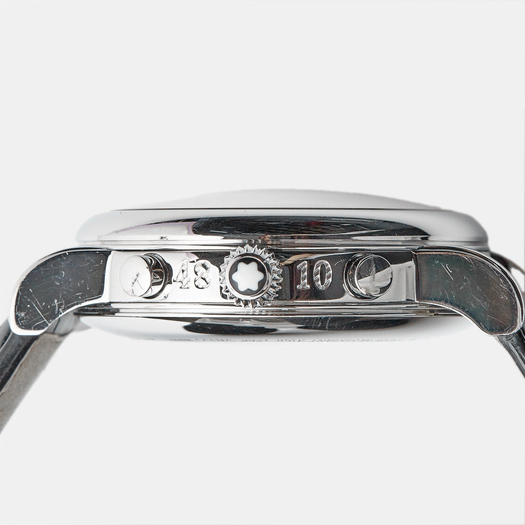 MONTBLANC Black Stainless Steel Embossed Leather Star 102135 Men's Wristwatch 42 mm