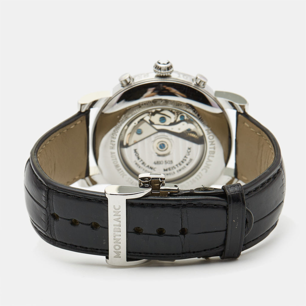 MONTBLANC Black Stainless Steel Embossed Leather Star 102135 Men's Wristwatch 42 mm