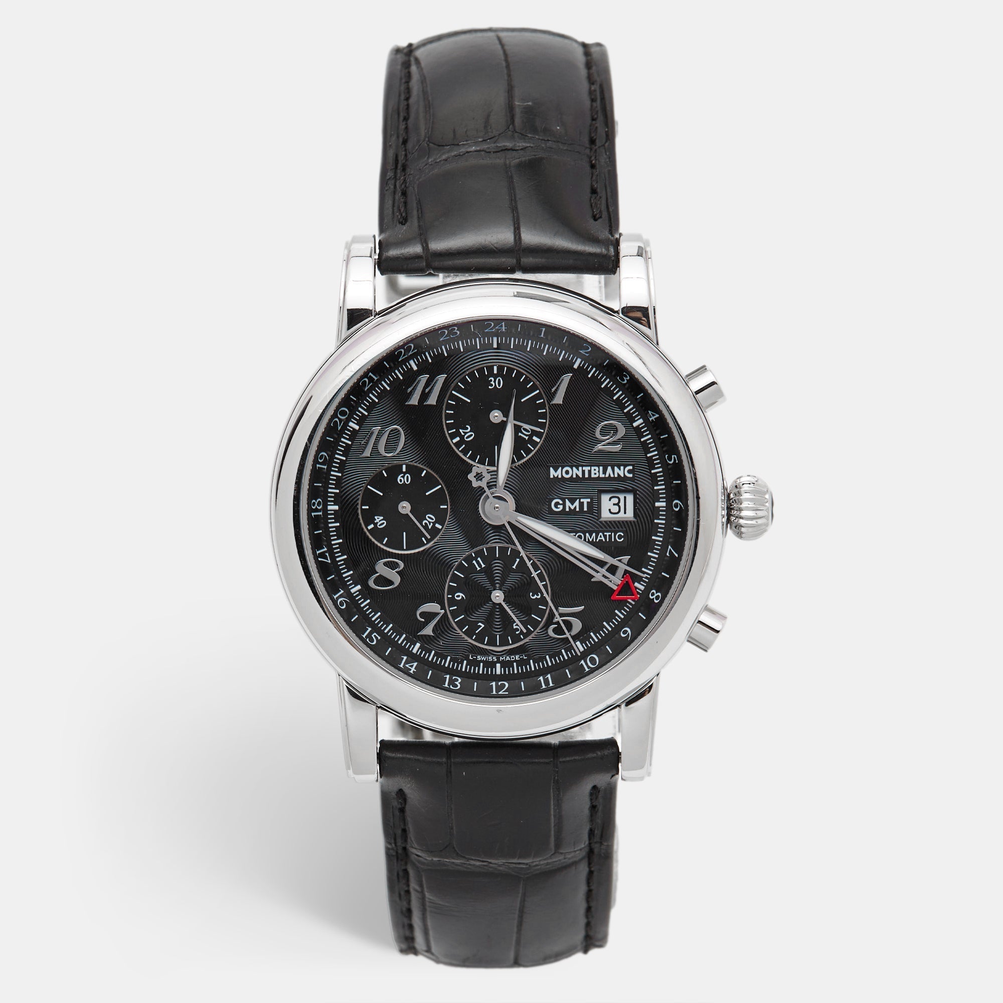 MONTBLANC Black Stainless Steel Embossed Leather Star 102135 Men's Wristwatch 42 mm