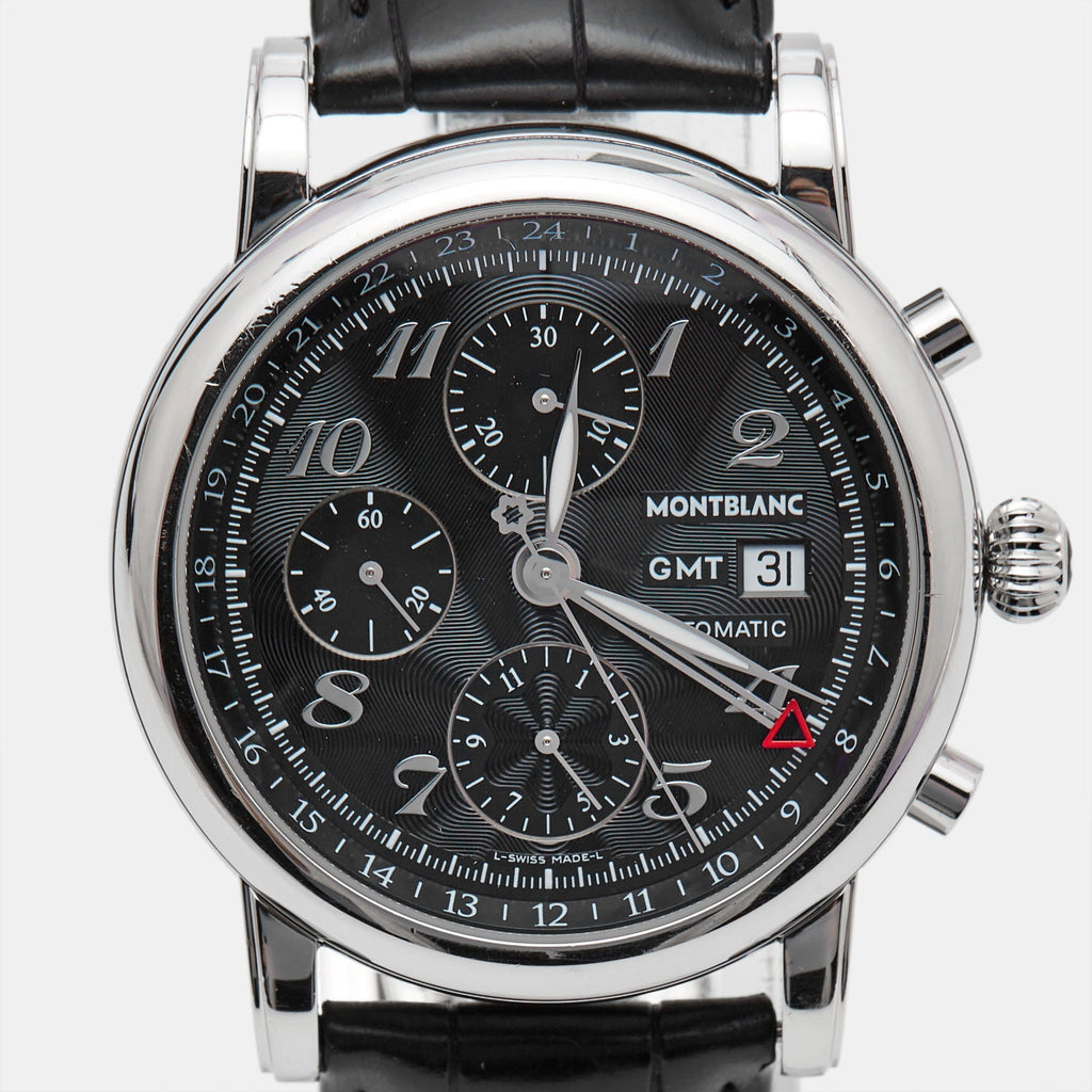 MONTBLANC Black Stainless Steel Embossed Leather Star 102135 Men's Wristwatch 42 mm