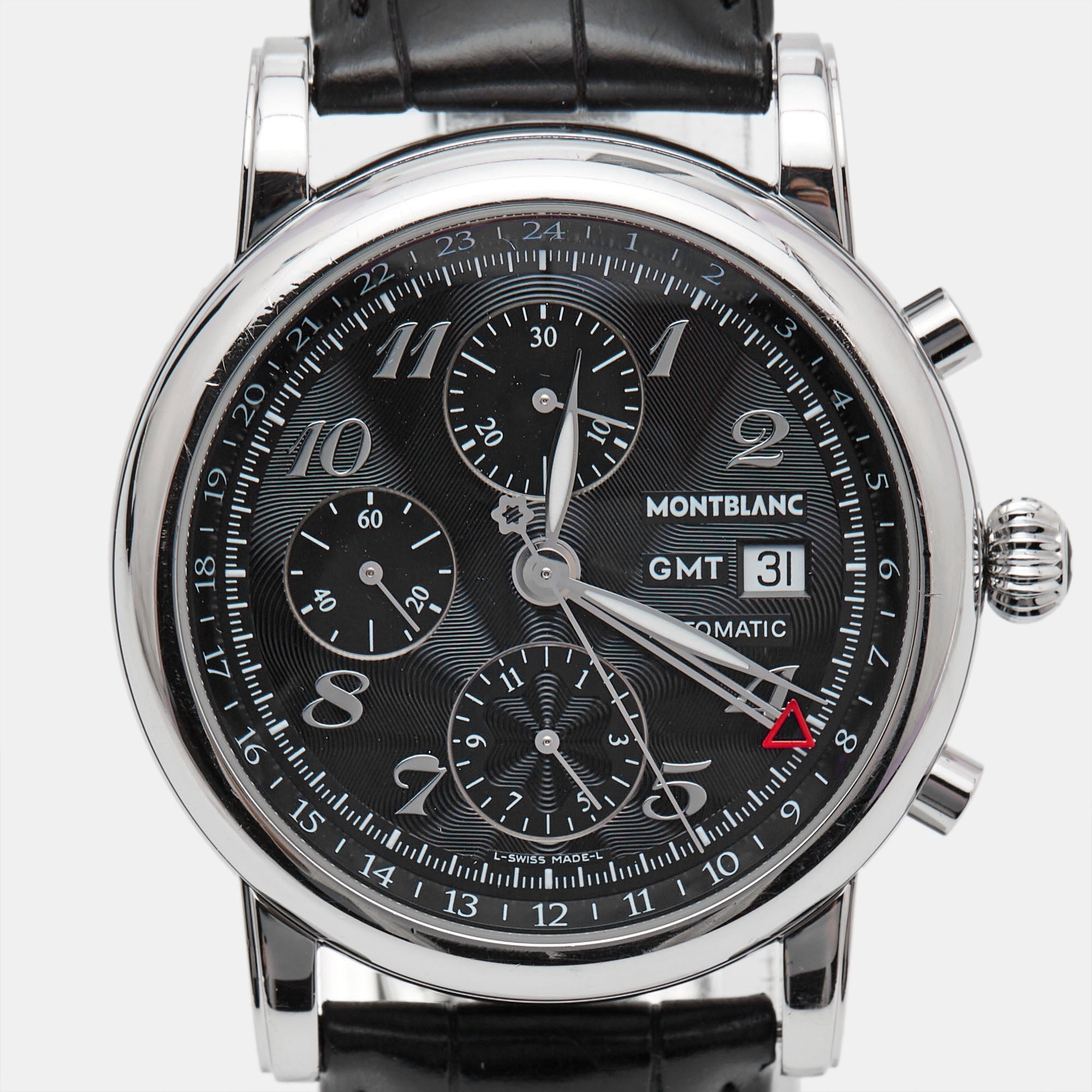 MONTBLANC Black Stainless Steel Embossed Leather Star 102135 Men's Wristwatch 42 mm