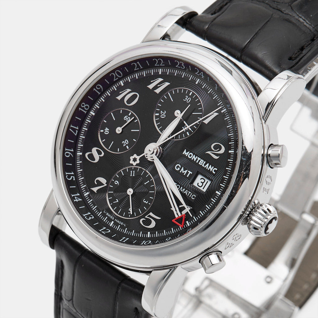MONTBLANC Black Stainless Steel Embossed Leather Star 102135 Men's Wristwatch 42 mm