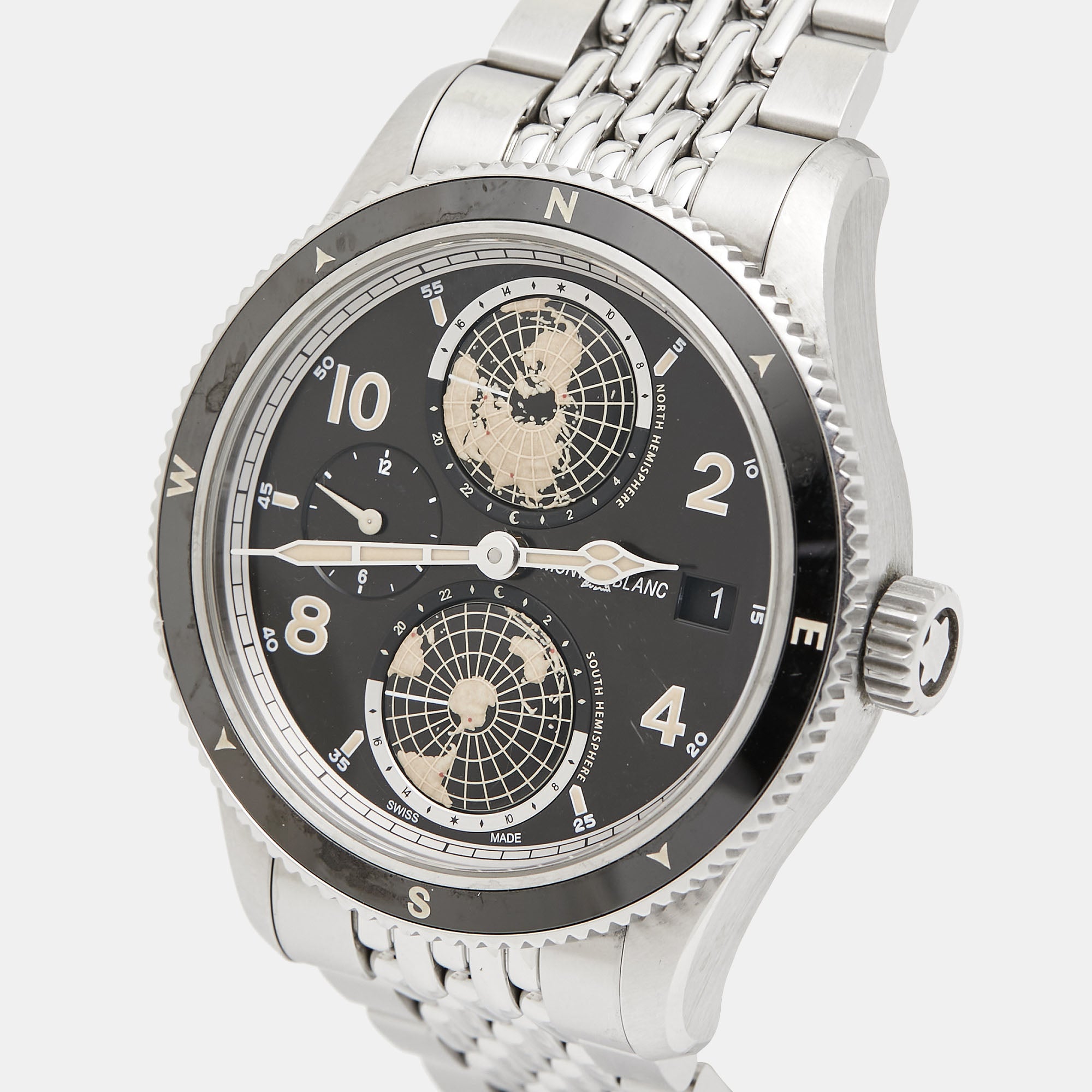 MONTBLANC Black Stainless Steel Geosphere 125872 Men's Wristwatch 42 mm