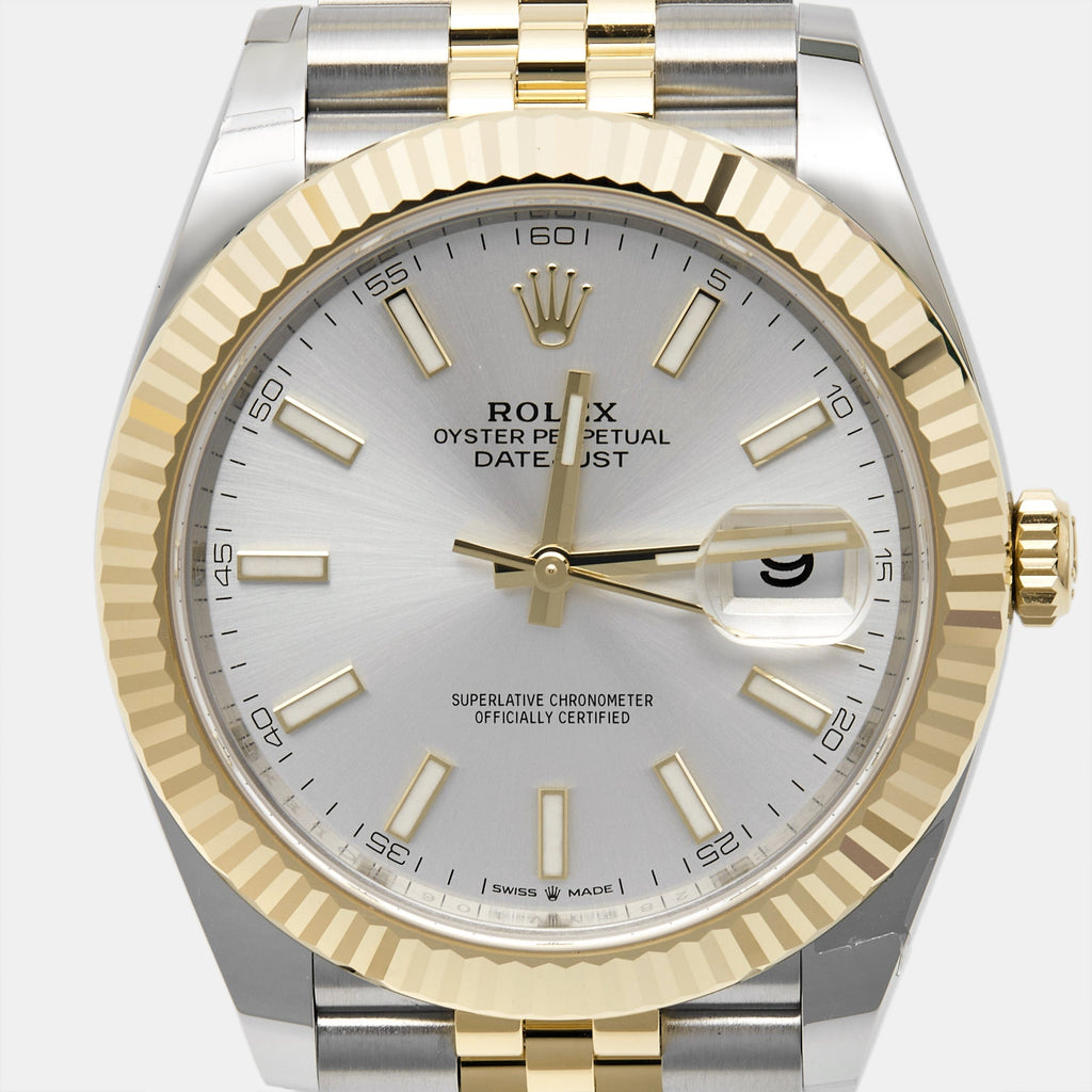 ROLEX Silver 18K Yellow Gold Stainless Steel Datejust M126333-0002 Men's Wristwatch 41 mm