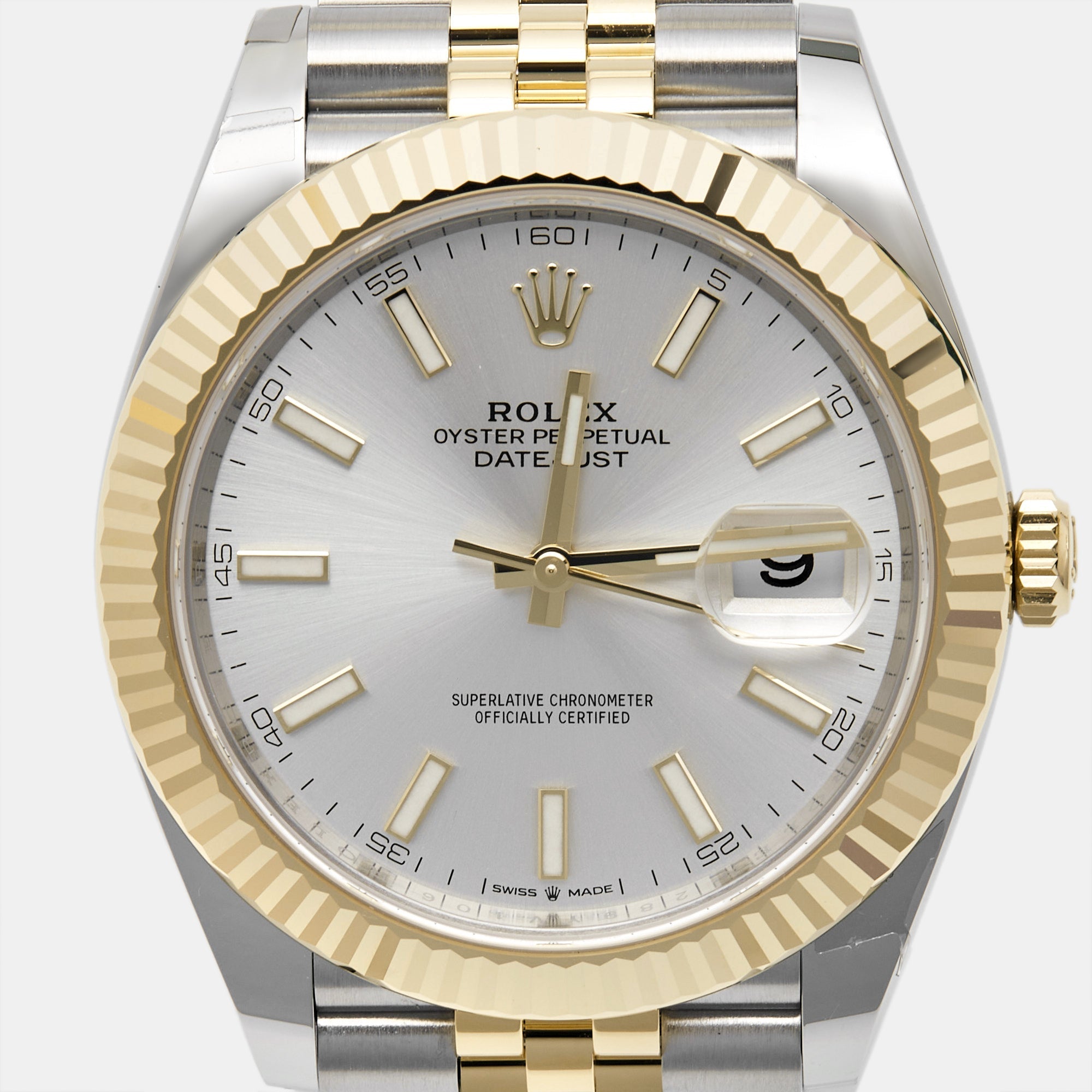 ROLEX Silver 18K Yellow Gold Stainless Steel Datejust M126333-0002 Men's Wristwatch 41 mm